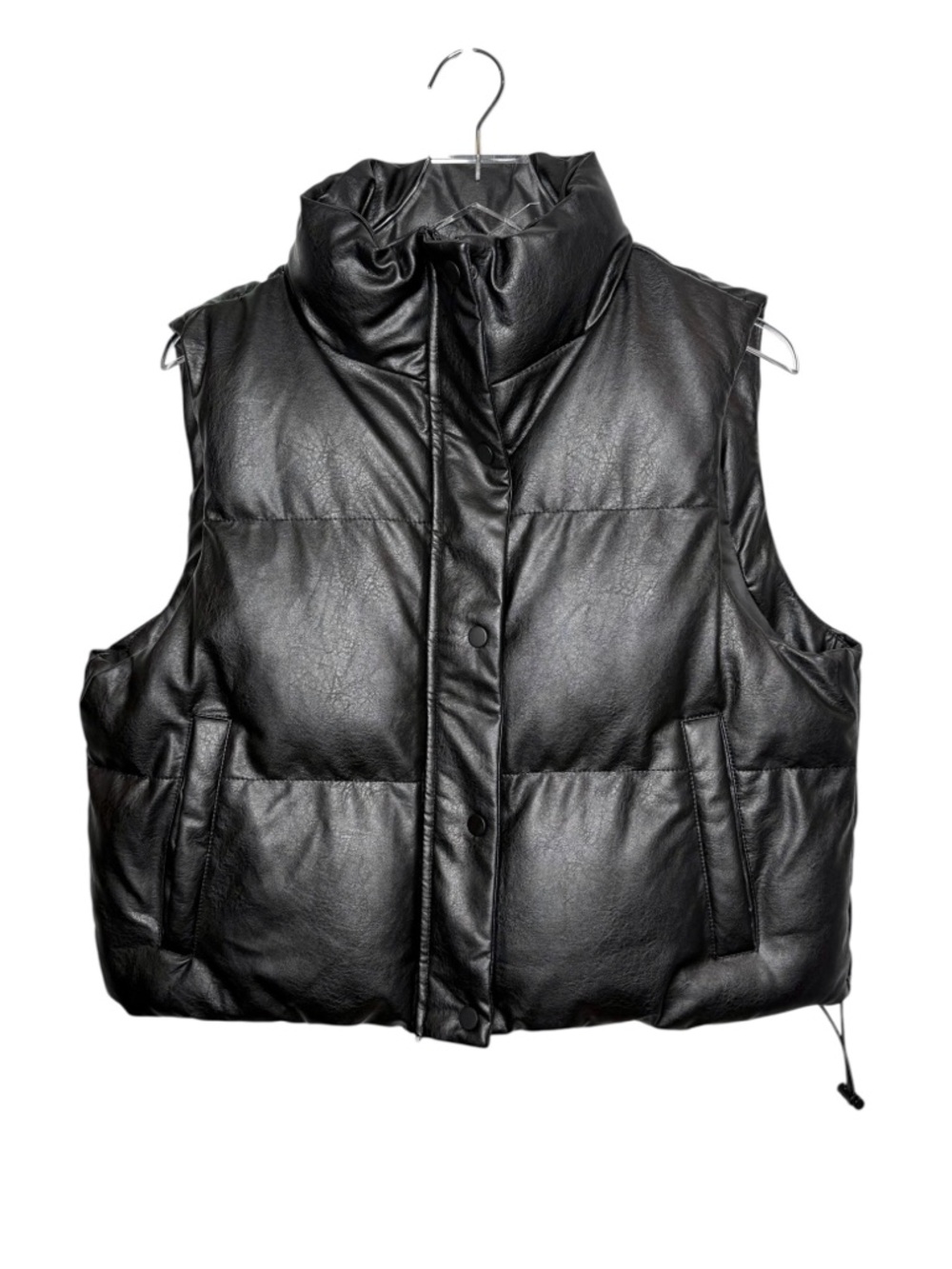 ANWND Black Faux Leather Women’s Cropped Puffer Vest Sz L